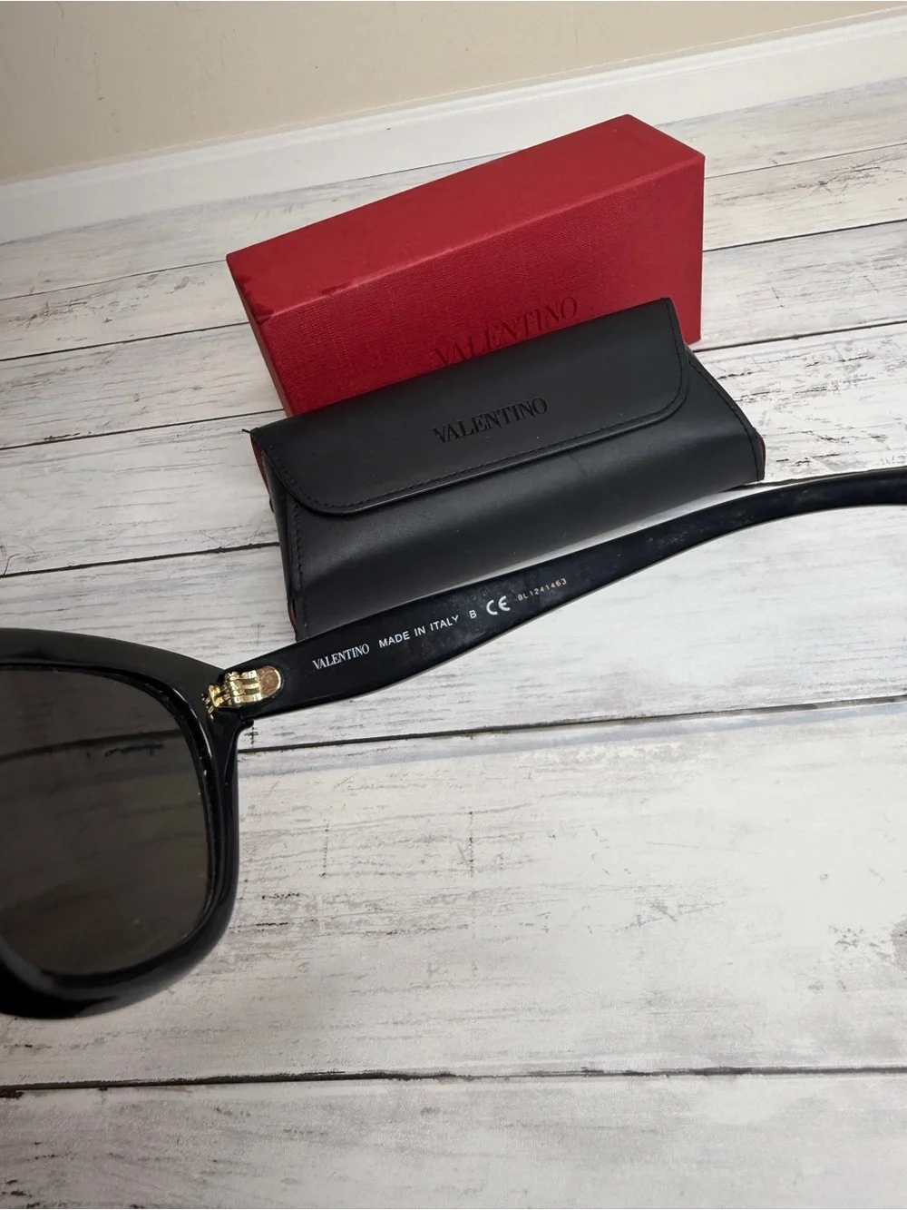 Valentino Black Cat-Eye Sunglasses with Glitter Temple Accents